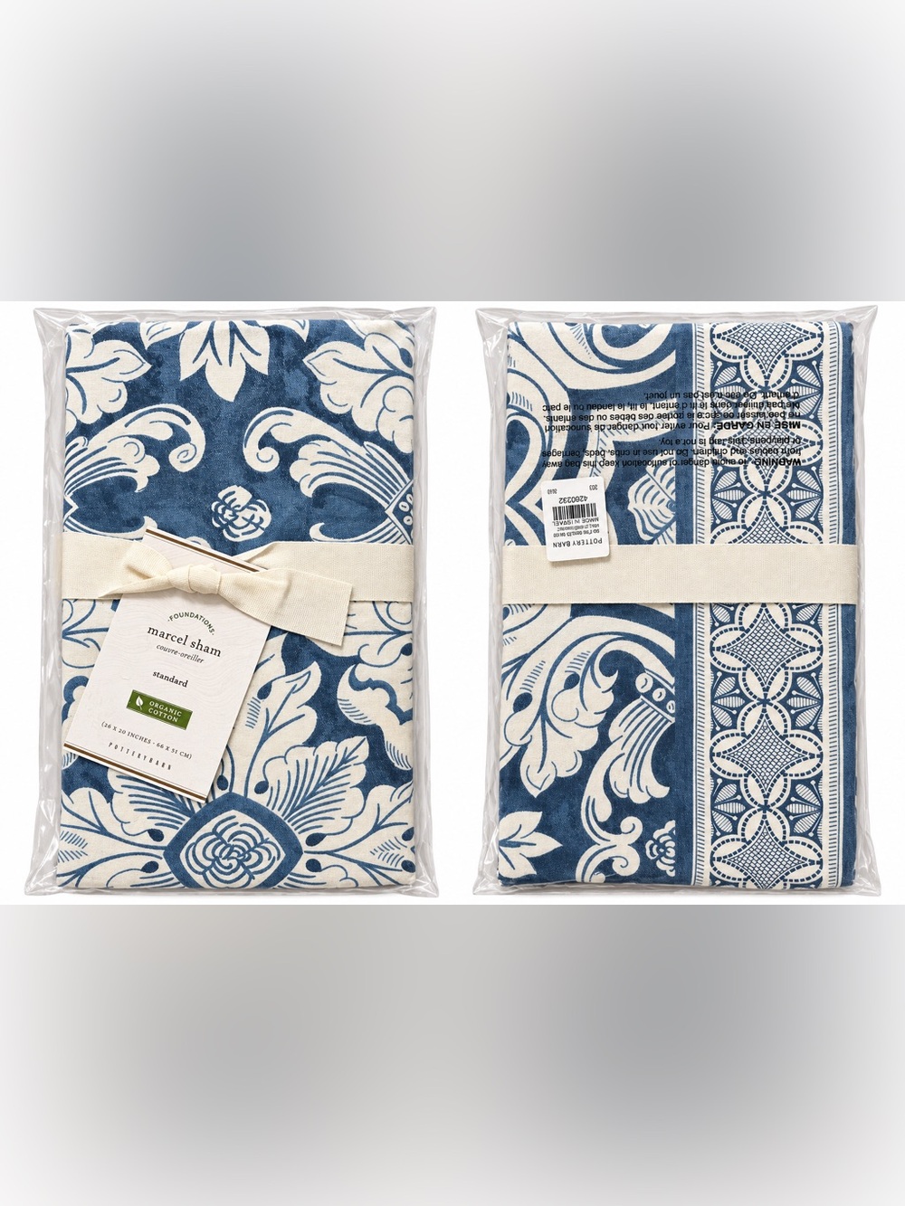 NWT Pottery Barn Marcel Sham (1) Organic Cotton Standard Size